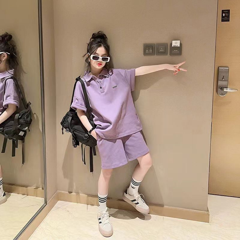 Z25033106女童夏裝套裝兒童洋氣時髦夏季短袖polo衫女大童運動夏款