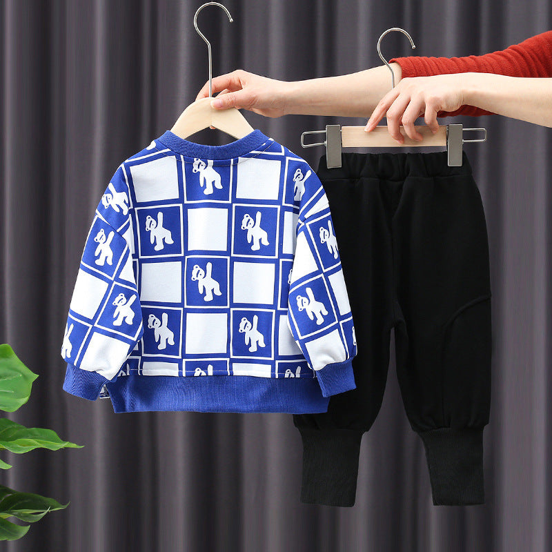 F23090704男童春裝套裝2023新款春秋季網紅衣服兒童帥氣時髦潮童裝