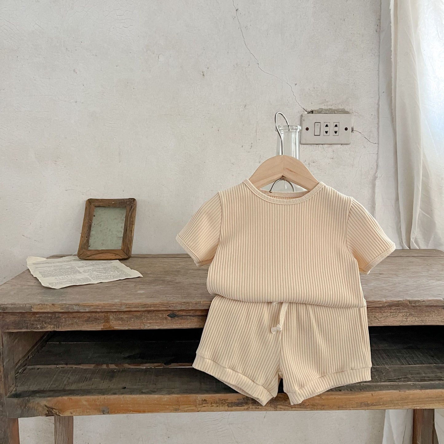 GF25061719韓版夏款嬰童條紋棉短袖短褲套裝ins寶寶舒適可愛潮搭兩件式童裝