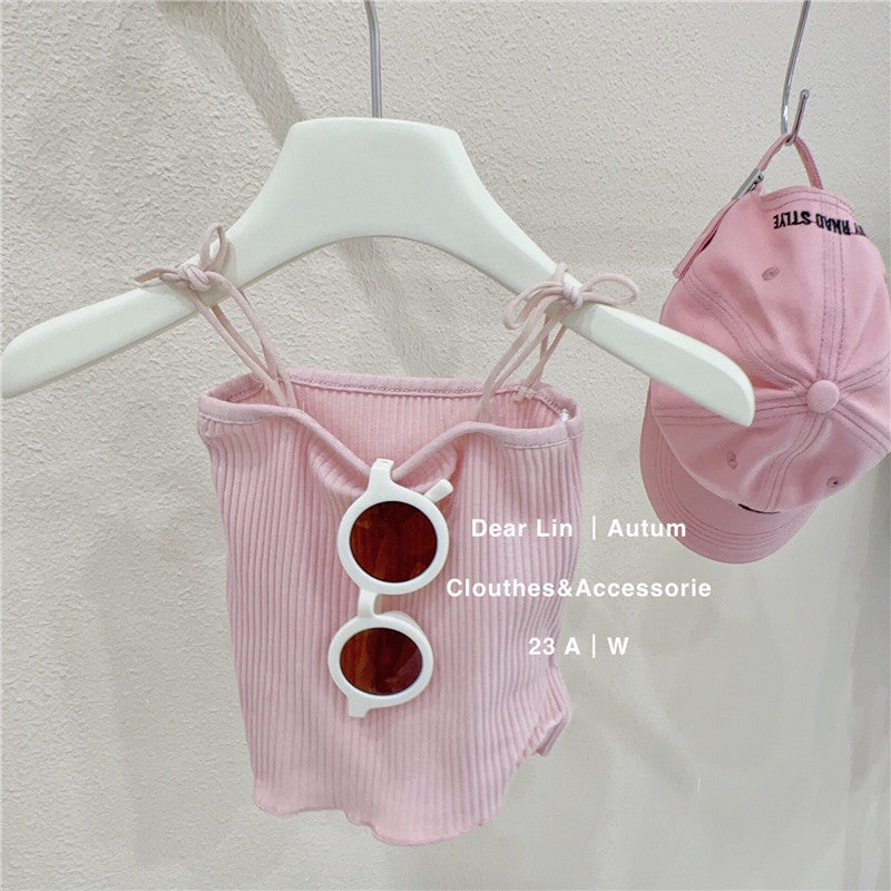 C23042519新款韓國童裝夏季女寶寶吊帶衫牛仔裙