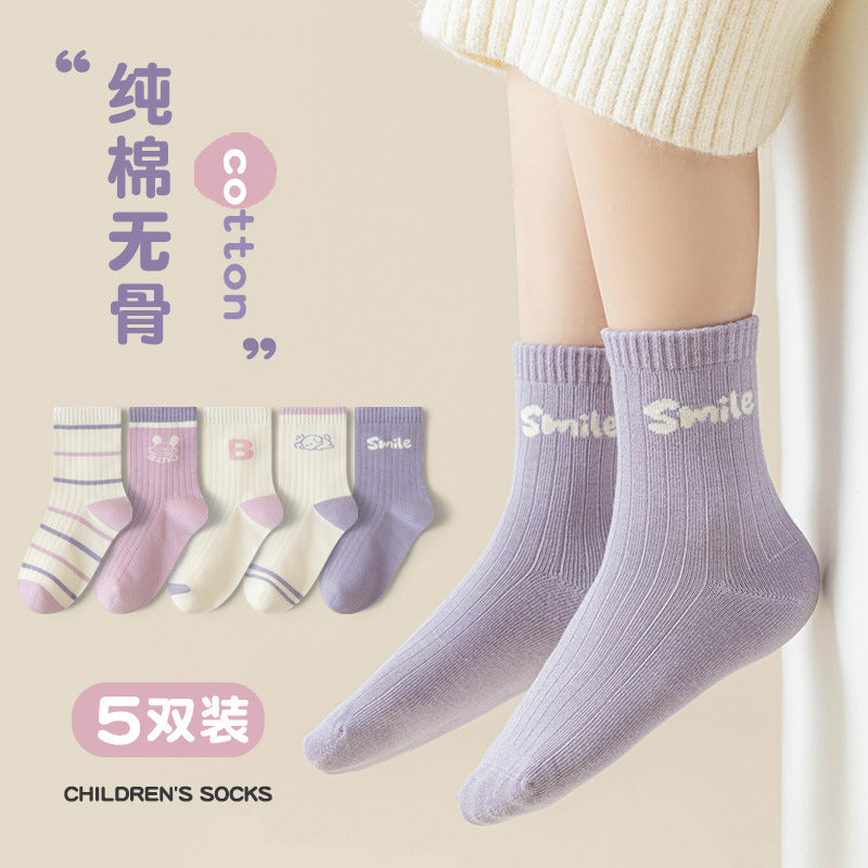 GI25073101兒童襪子卡通糖果色系女童秋冬新中筒襪女孩抗起毛球抗菌學生棉襪