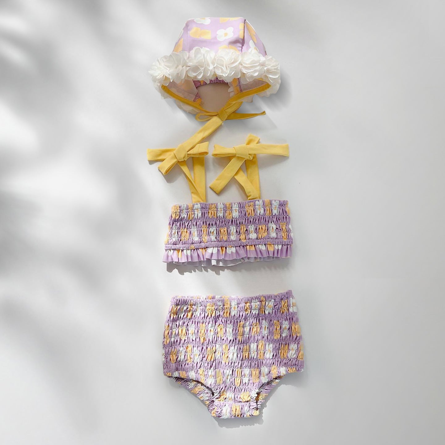 GF25061709ns韓版女童寶寶花朵帶帽連身泳衣新生兒比基尼分身泳衣三件組潮
