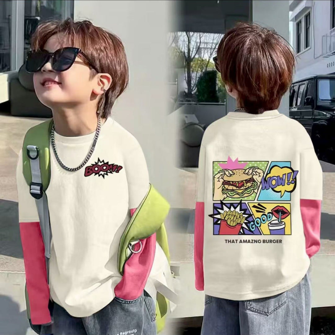 CE25091903男女童純棉T春秋新款兒童長袖打底帥氣中大童寶寶休閒假兩件上衣