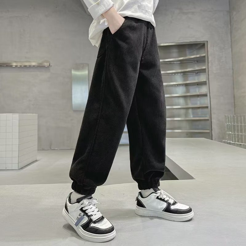 FD24010403男童褲子春秋款兒童運動長褲大童男孩一體絨燈芯加絨休閒