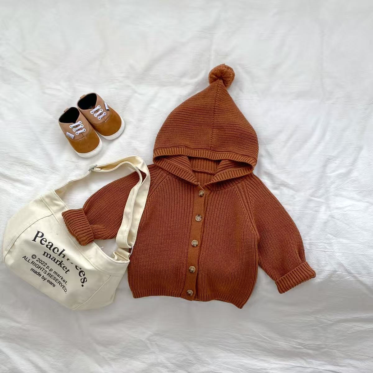 CF25091910ins韓版洋氣小新寶寶針織開襟衫嬰兒洋氣毛衣連帽衫球球