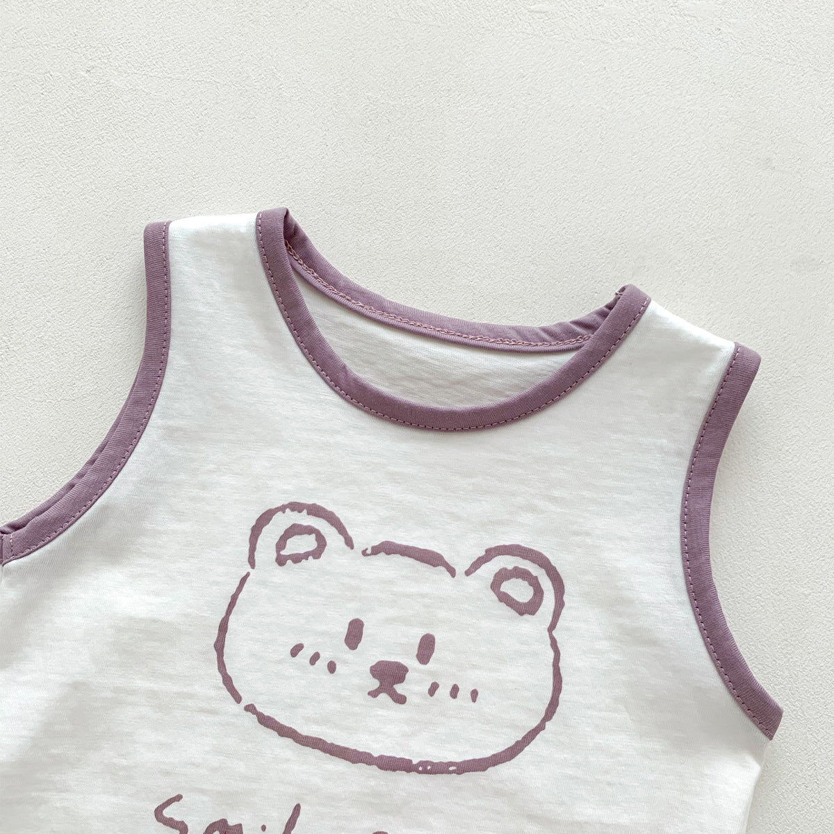 G23051620男女童夏季薄款背心短褲套裝-卡通熊印花無袖兩件套裝