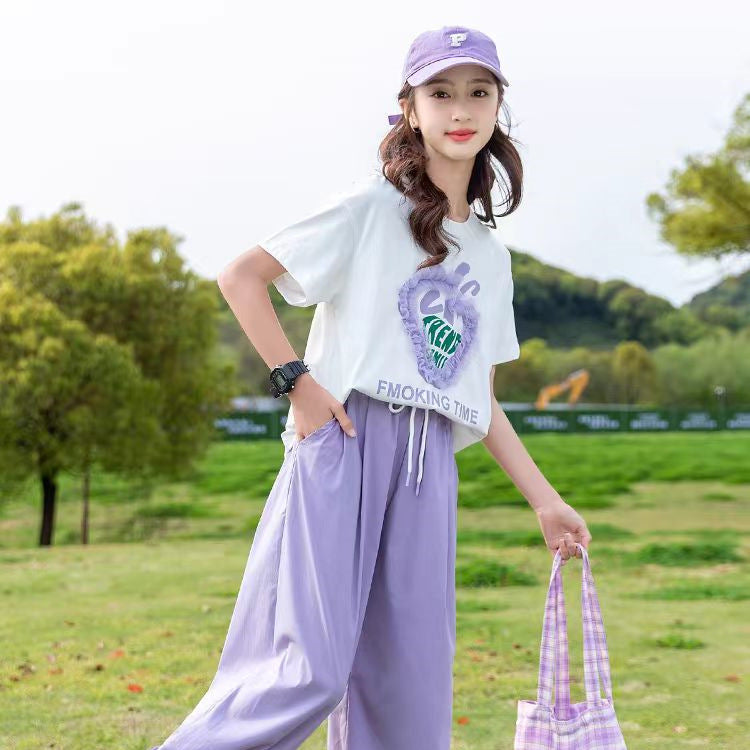 FG25053013女童夏裝套裝2025新款洋氣夏款兒童裝短袖網紅女孩夏季運動兩件套