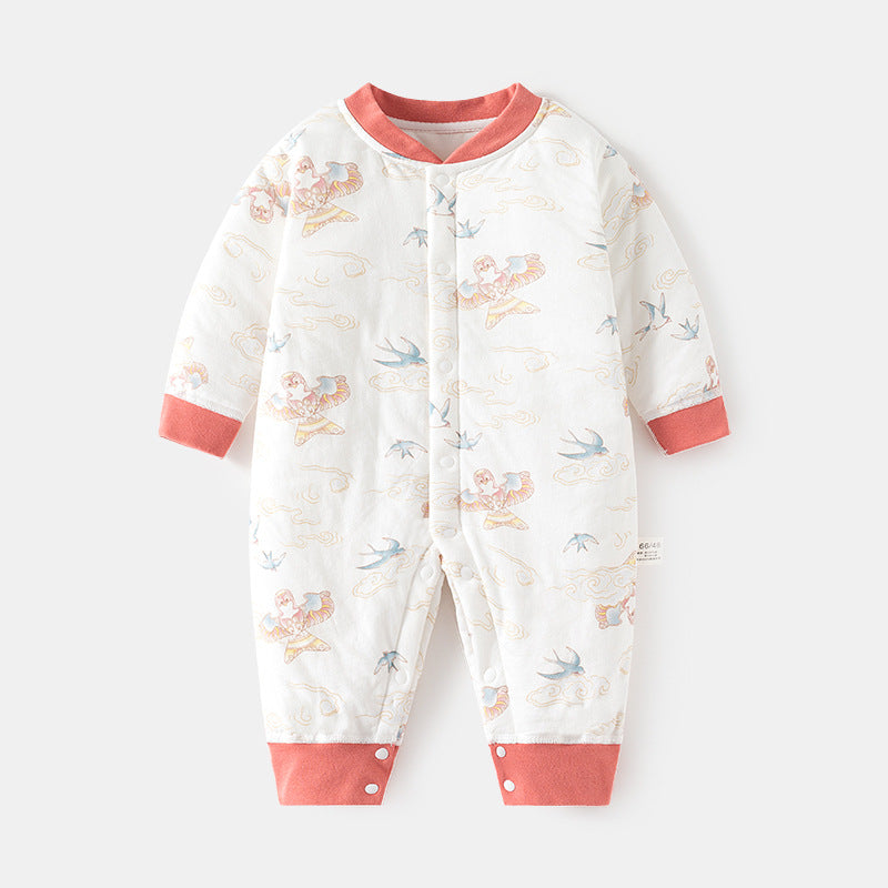 GJ25102122嬰兒夾棉連身衣寶寶保暖冬季無骨哈衣薄棉加厚對門兒童40克爬服