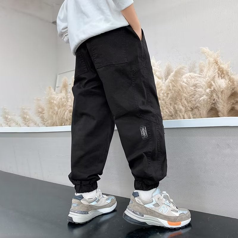 FD24010402男童褲子春秋款兒童工裝褲中大童裝潮帥氣時髦休閒褲男孩寬鬆長褲