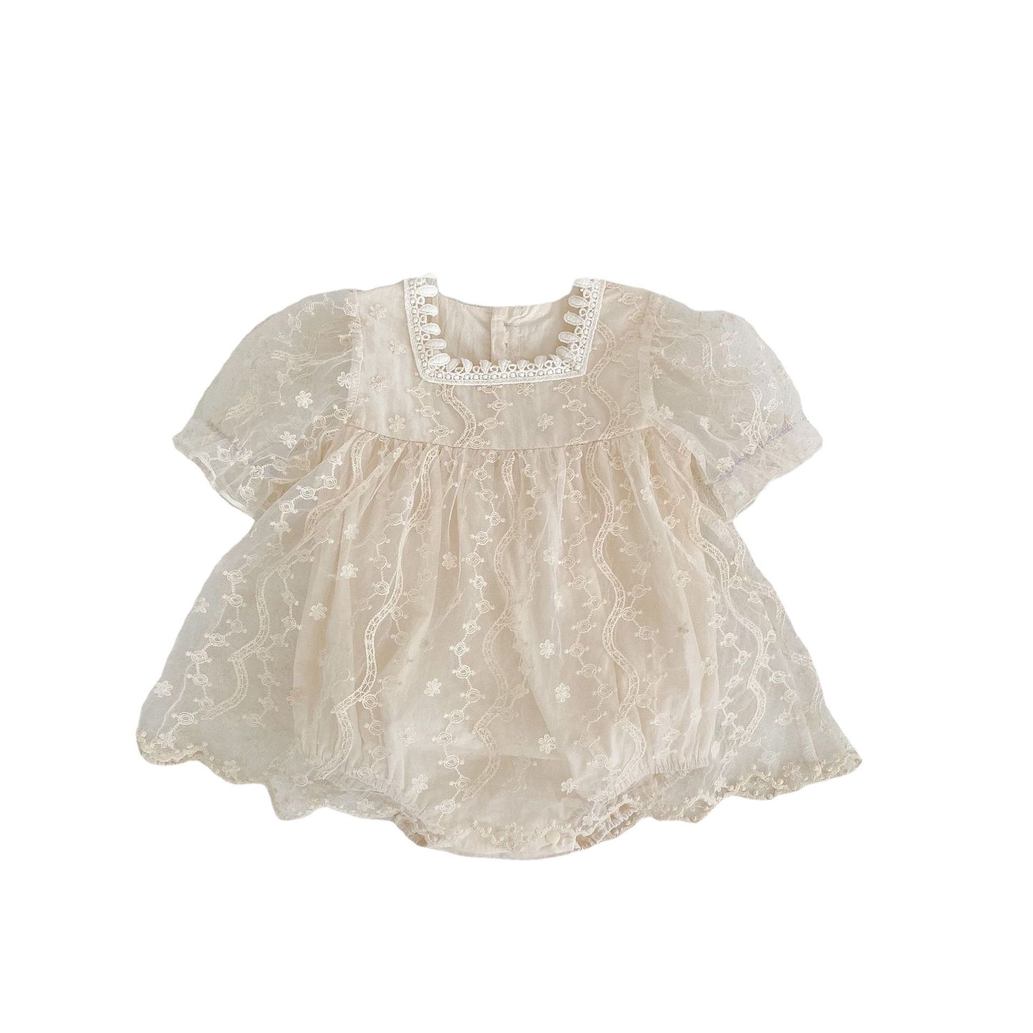 GN26030902ins夏季嬰兒連身衣短袖網紗包氣球衣公主繡花哈衣裙子百日宴爬服(2件起批)GN開頭需下單2款才有出貨,可混搭