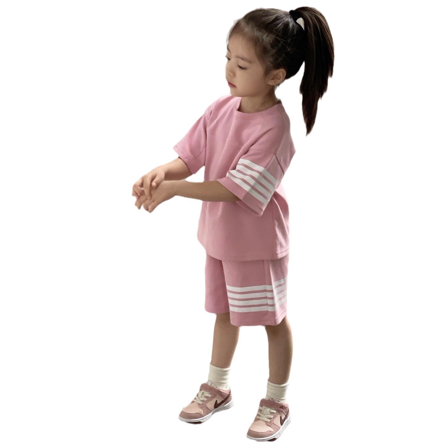 Z25033104男童女童夏季運動套裝韓版休閒兒童兩件短袖T恤闊腿褲