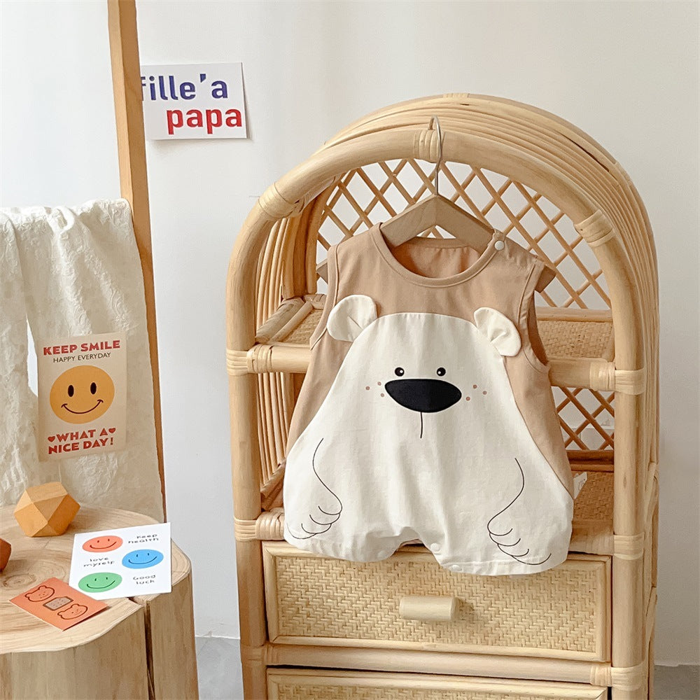GH25070702嬰兒滿月衣服夏季a類無袖爬爬衣新生兒超萌包屁衣洋氣男寶外出服(熱銷商品—庫存不多僅上架批發2周)