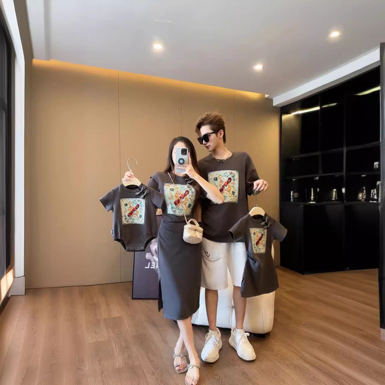 L24071407中國風親子裝母子夏2024新款一家三口四口嬰兒母女中式潮