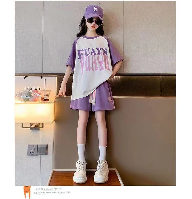 FG25053005女童夏裝套裝2025全新洋氣網紅兒童夏季短袖女大童運動兩件套童裝