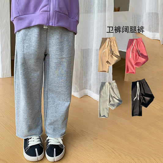 J24022916女童闊腿褲2024春季新款兒童寬鬆直筒運動衛褲中小童休閒褲子跨境