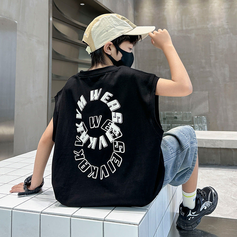 🎈精品童裝🎈FH25062703童裝男童夏季紅色背心套裝中大童男孩休閒T卹坎肩兩件套