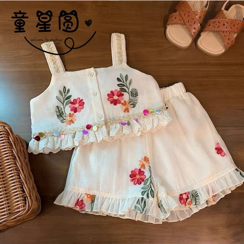 C23061607女童套裝夏季新款兒童韓版洋氣碎花兩件套女寶寶公主網紅潮