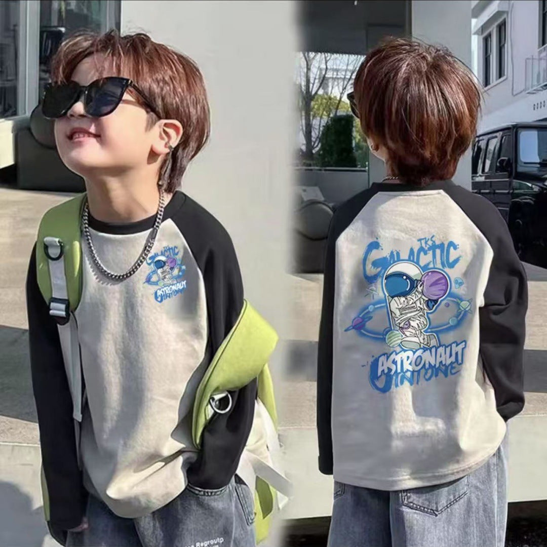 CE25091906男童長袖兒童T恤春秋裝新款大童春秋純棉打底成型帥氣上衣