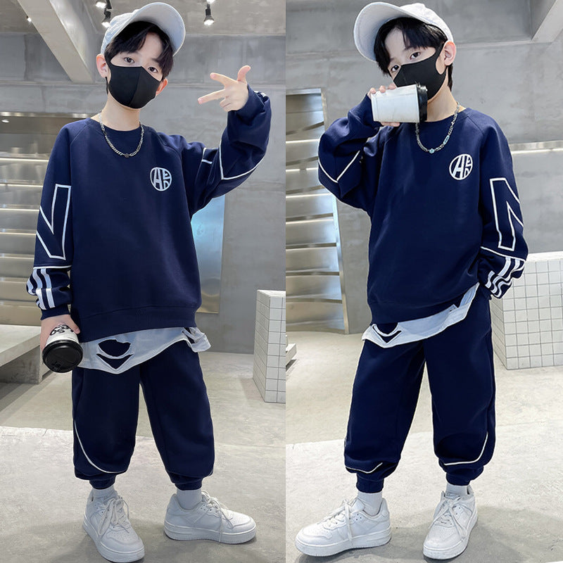 F24090304男童春秋款套裝2024新春裝兒童衛衣運動服帥氣時尚炸街男孩大童