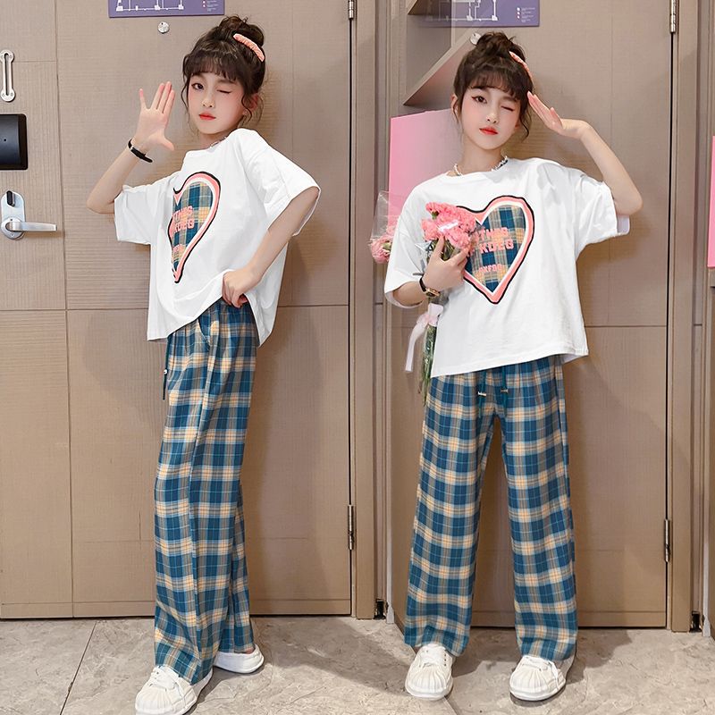 FC24040712女孩夏裝套裝2024新款兒童時尚洋氣夏款運動服大童夏季短袖兩件套(9-12天到貨)