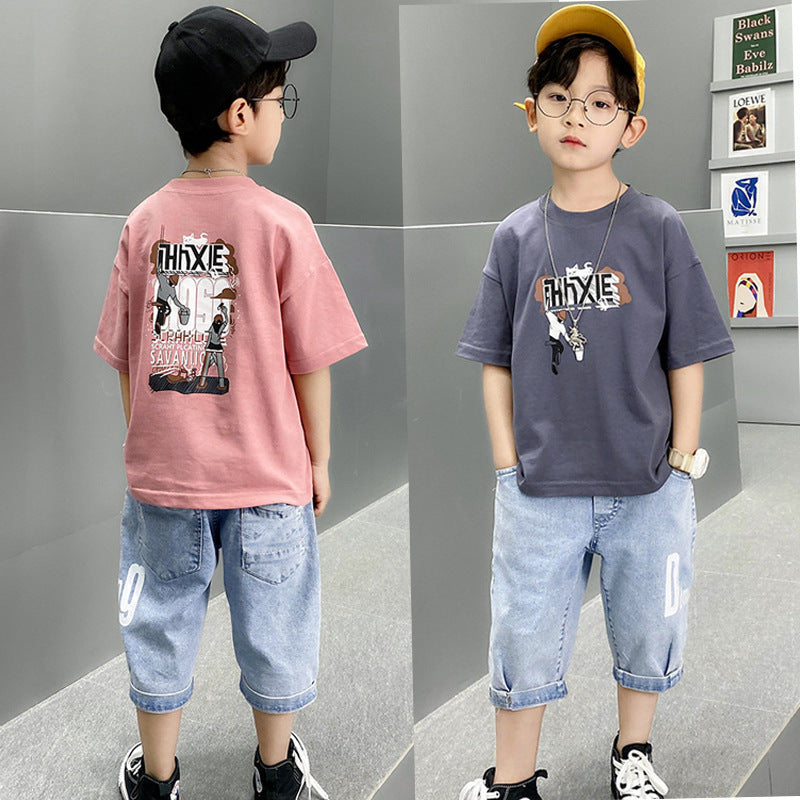 F23050206男童夏裝套裝2023新款夏季短袖兩件套衣服帥氣韓版潮-中大童