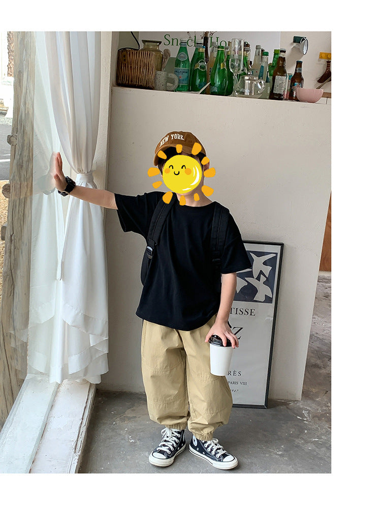 Z25030409含棉純色童裝男女短袖t恤衫夏季幼稚園班服兒童寶寶半袖上衣批發