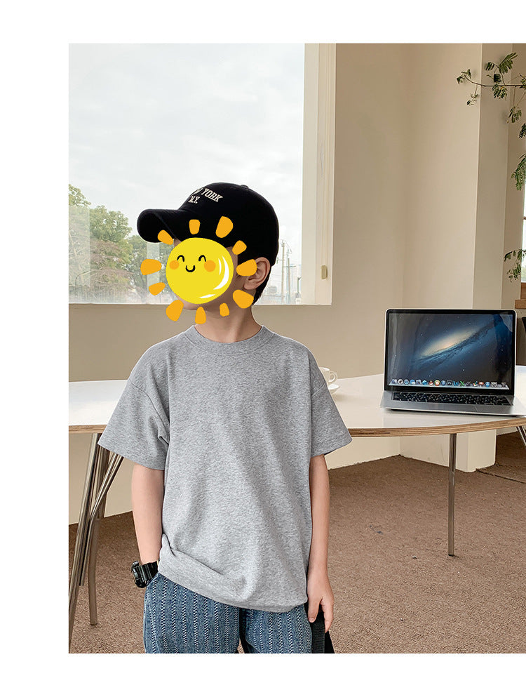 Z25030409含棉純色童裝男女短袖t恤衫夏季幼稚園班服兒童寶寶半袖上衣批發