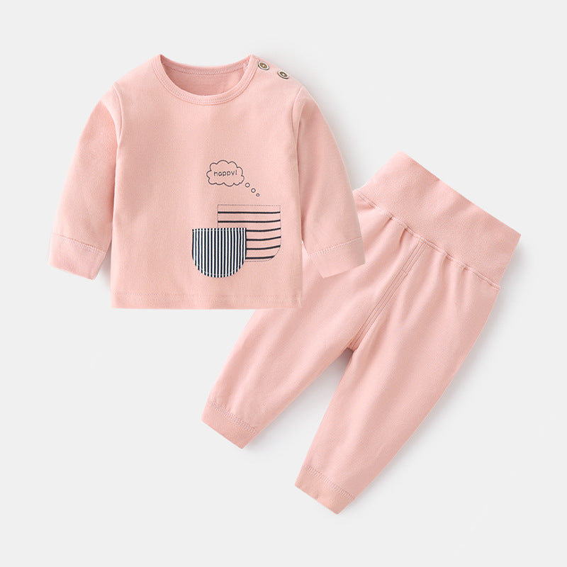 GJ25102105兒童秋冬打底秋衣嬰兒內衣套裝男女寶寶純棉印花肩扣兩件高腰秋褲