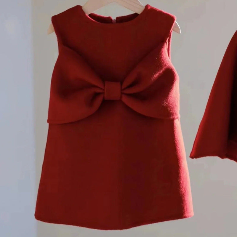 Z24110116童裝女童拜年服紅色毛呢套裝兒童童裝洋氣新年可愛