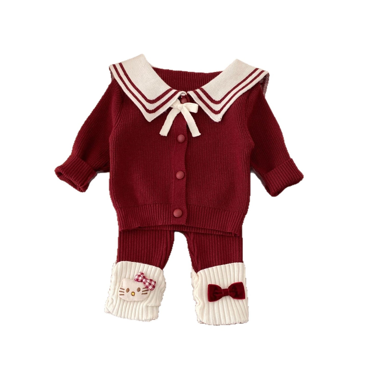 G26010112新年衣秋冬新生兒女童毛衣可愛套裝拜年服海軍領兩件套裝