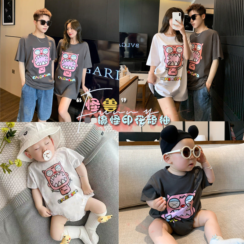 L23070628不一樣的親子裝夏一家三四口短袖T恤洋氣網紅母女-滿月照