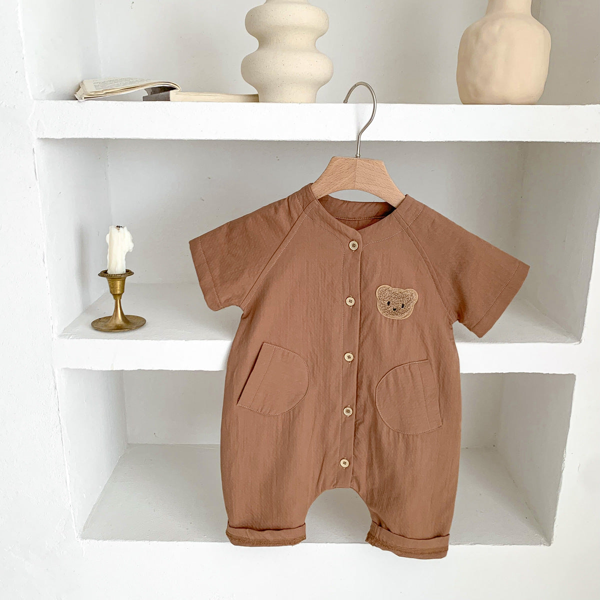 G23051623夏季棉短袖哈衣卡通小熊休閒韓版連體衣男女寶