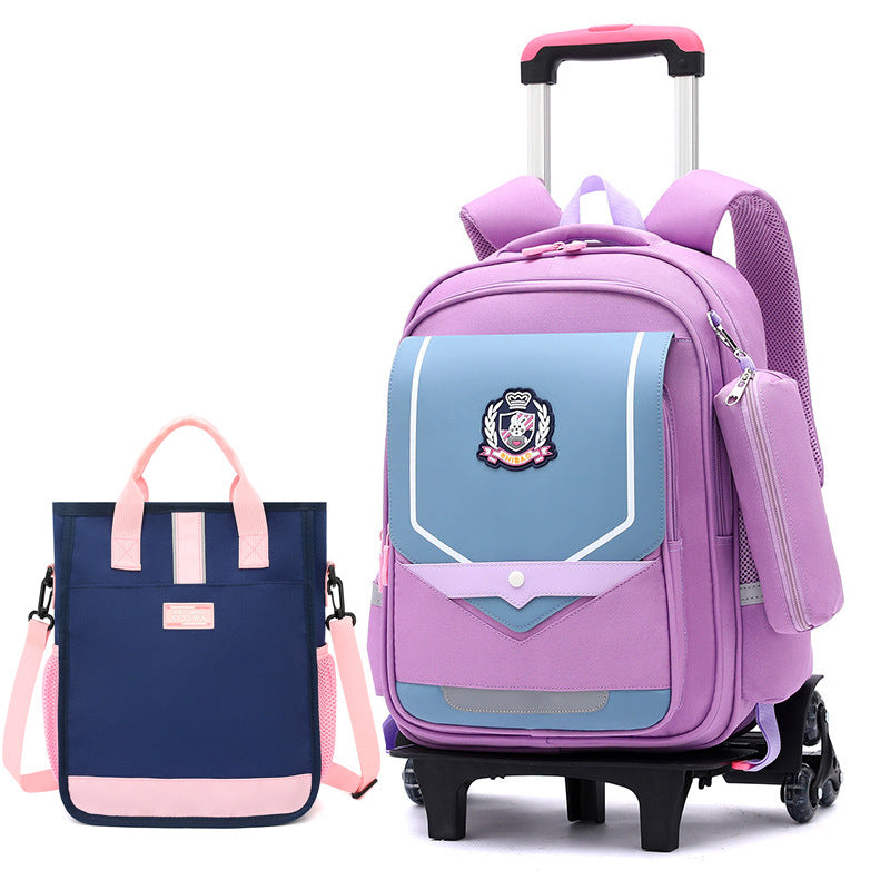 Z25022311兒童拉桿書包小學生防水女男拉桿式拖拉爬樓一二三到六年級大容量