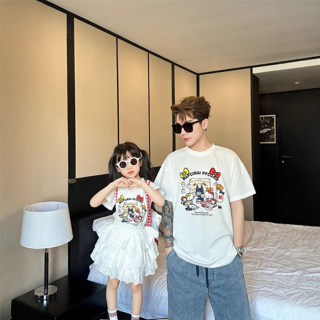 L25041716炸街親子裝卡通短袖t恤2025夏季新款高級感百搭親子母女嬰兒裝潮