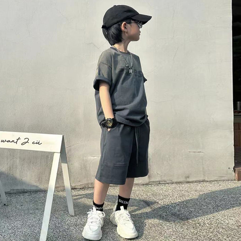 🎈精品童裝🎈FH25062713夏季套裝年新款男孩酷帥衣服中大童夏款潮牌兒童兩件套批發
