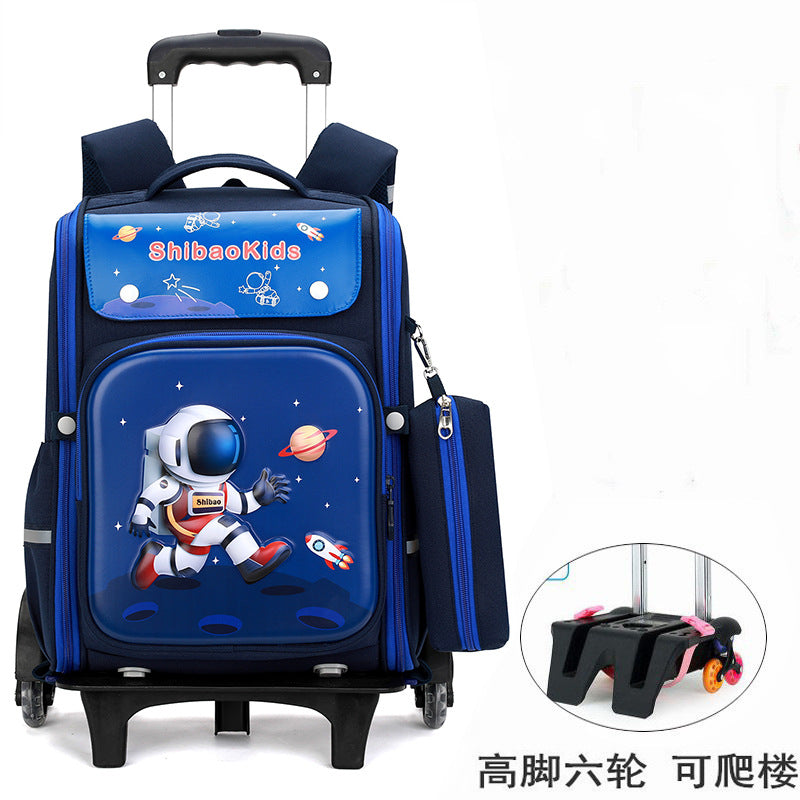 Z25022309跨國新品兒童拉桿書包小學生男女生爬樓梯六輪防水護脊減負大容量