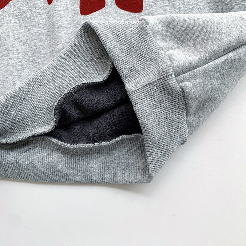 CA24121804男童加絨衛衣2025新款冬季加厚一體絨過年新年紅色喜慶兒童拜年服