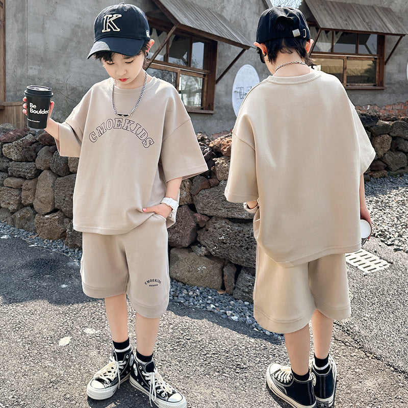 Z2503320男童夏裝運動套裝兒童短袖衣服中大童短褲寬鬆休閒兩件套