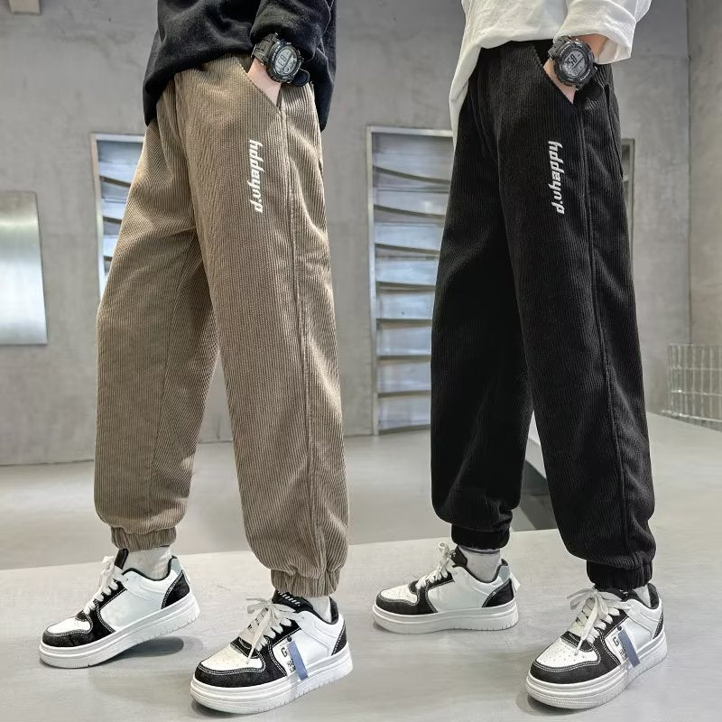 FD24010403男童褲子春秋款兒童運動長褲大童男孩一體絨燈芯加絨休閒