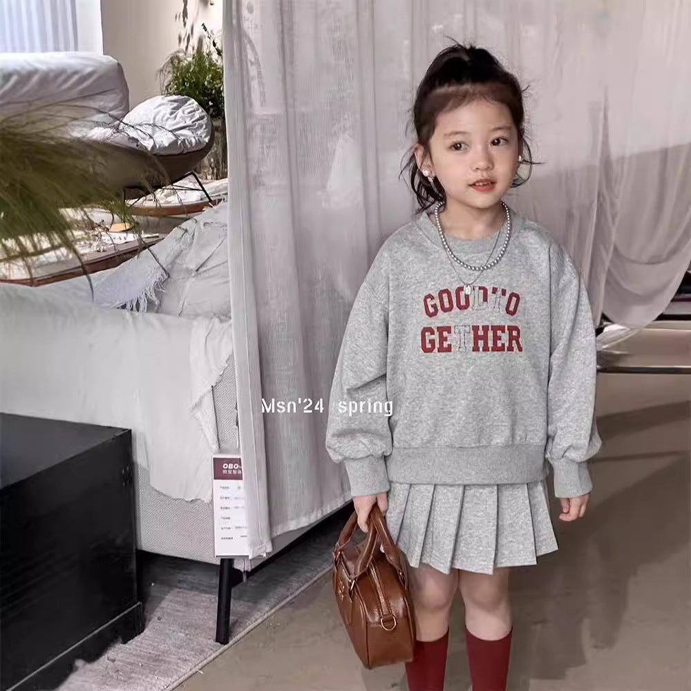 Z25033107女童秋季套裝裙洋氣兒童長袖衛衣女大童秋裝學院風百褶裙