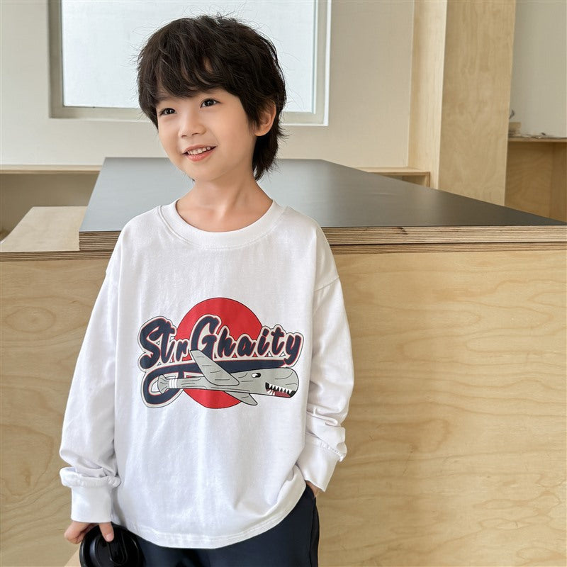 GJ25082708秋季新款男孩純棉長袖T卹太空印花女童秋裝衣服韓版潮