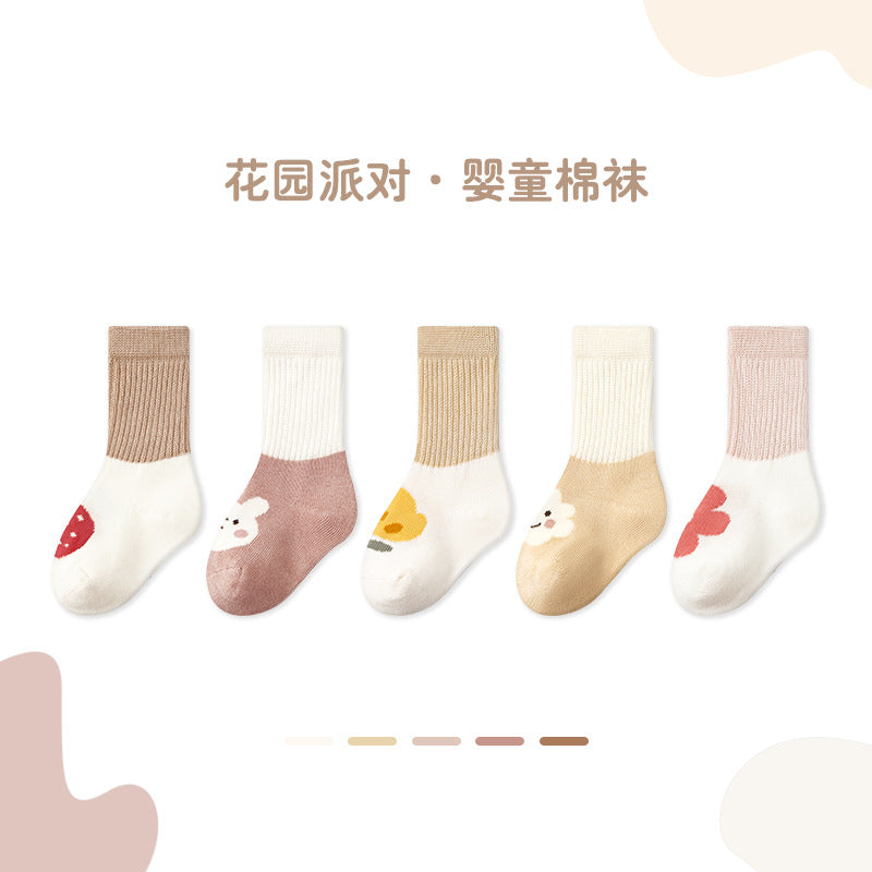 Z24032301嬰兒襪批發 春季卡通拼色男女童寶寶中筒棉A類新生兒襪子G39(5雙起批)
