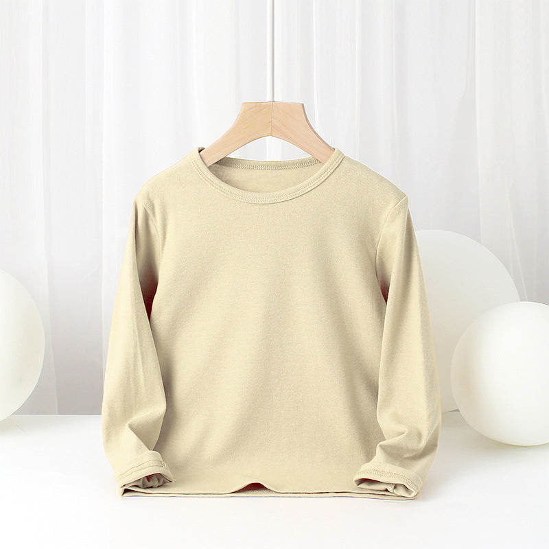 FI25101404秋季童裝韓版新款男童打底衫女童純棉彈性純色長袖兒童T恤批發