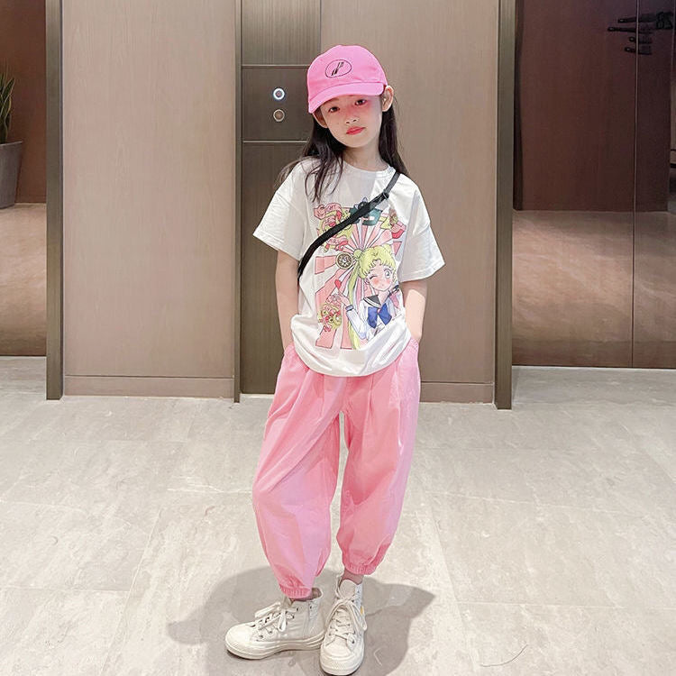 FG25053010美少女戰士童裝韓版中大童女童夏裝短袖九分褲套裝潮流兩件套兒童