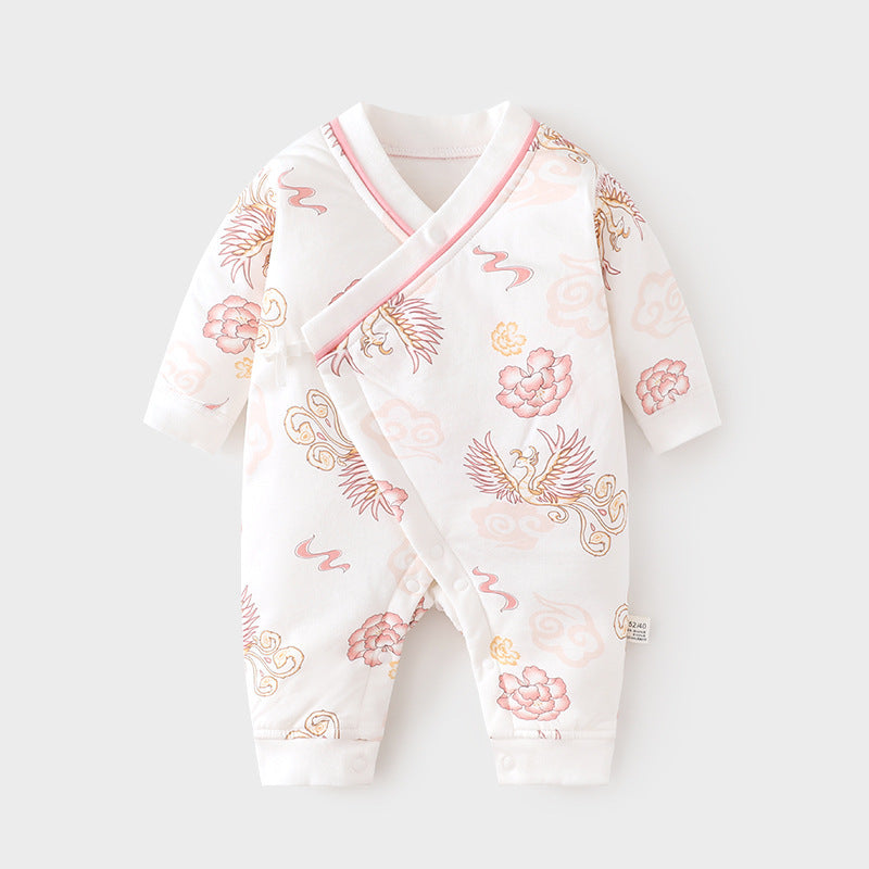 GJ25102112新生夾棉連身衣薄棉無骨哈衣秋季純棉初生40克蝴蝶寶寶爬衣