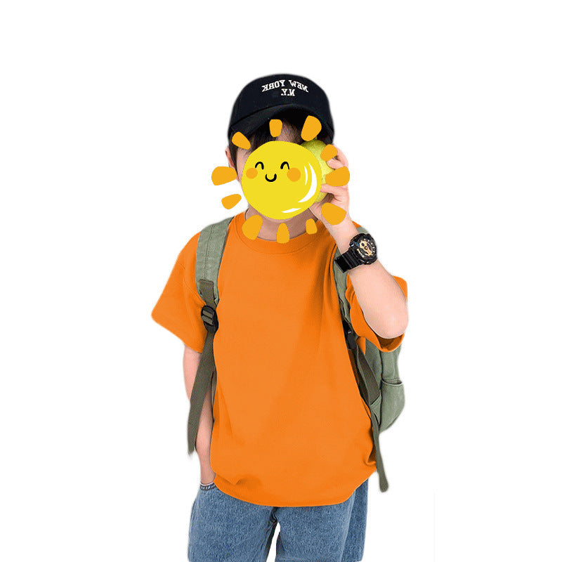 Z25030409含棉純色童裝男女短袖t恤衫夏季幼稚園班服兒童寶寶半袖上衣批發