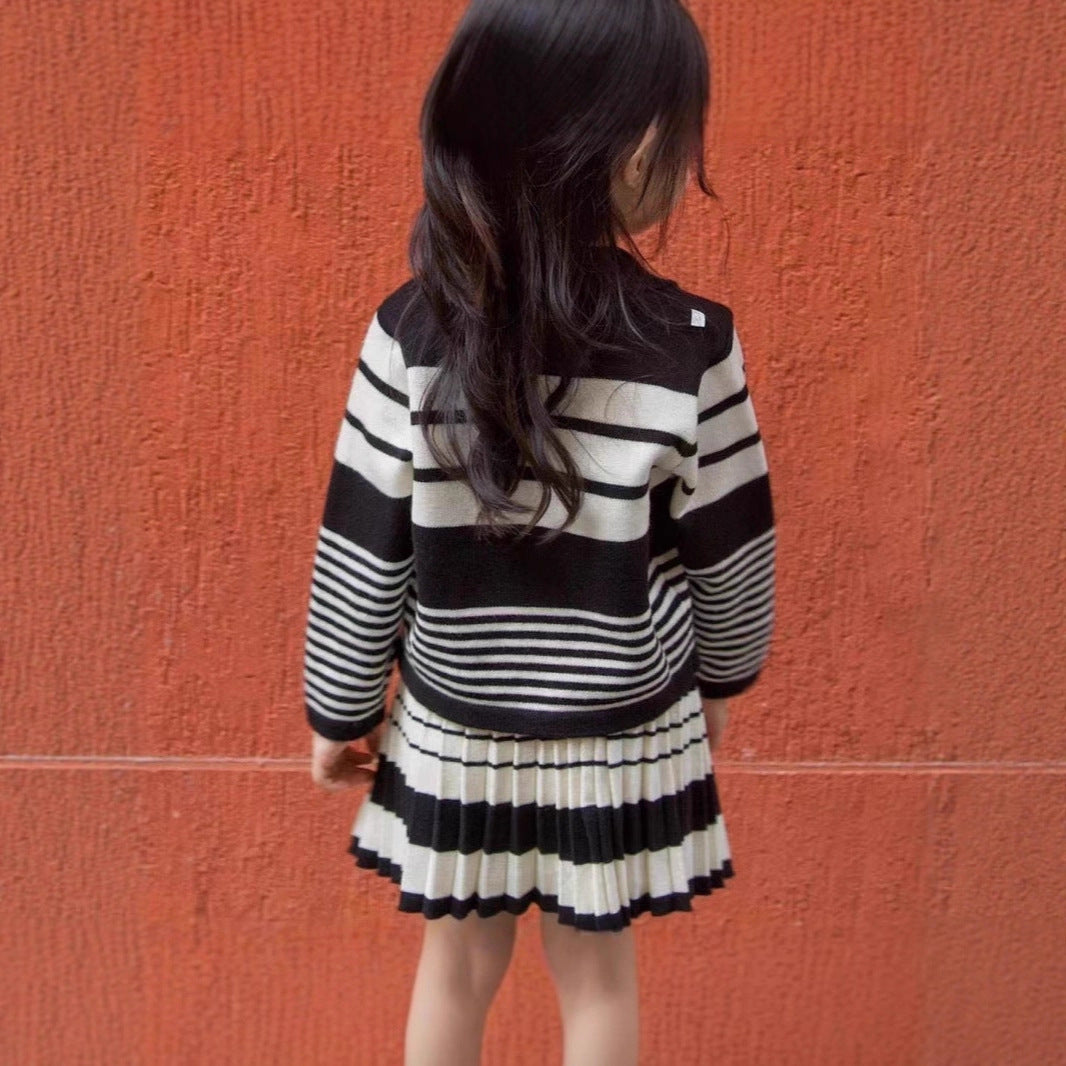 CF25091918女童半身裙套裝-柔軟學院百褶裙兩件春秋上衣外搭針織衫洋氣