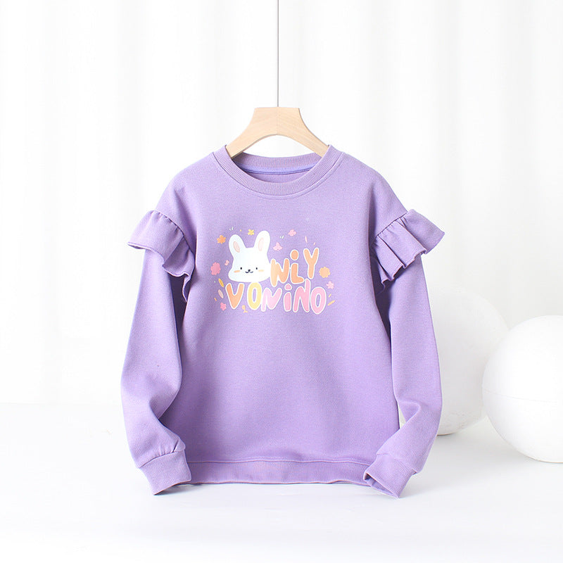 FI25101401春秋韓版女童長袖衛衣中大童卡通荷葉袖上衣兒童衛衣批發