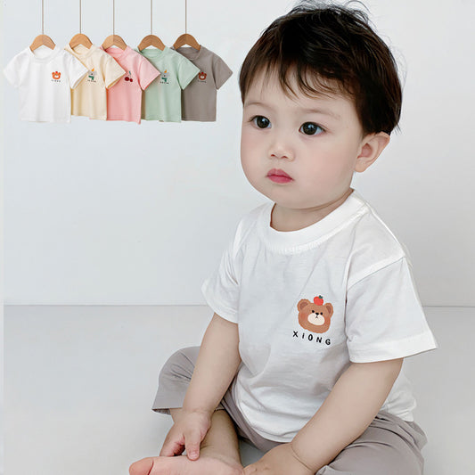 CA25052107寶寶純棉短袖夏季薄款吸汗T恤男女兒童簡約圓領半袖涼快吸汗上衣