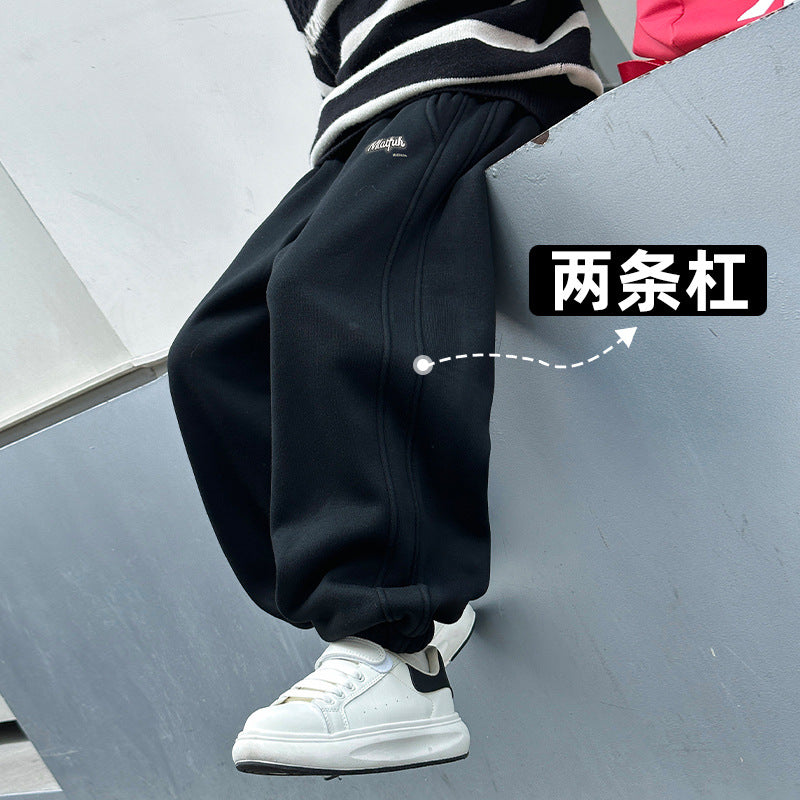 FF24102516品秋冬款一體加絨男童衛褲兒童加絨褲子兒童保暖長褲(9-12天到貨)